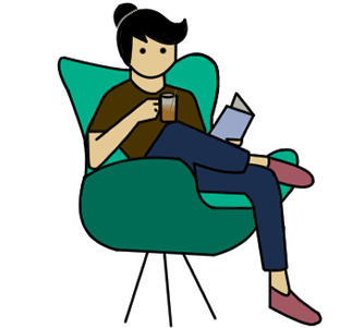 Graphic of young male adult reading book at MKL.