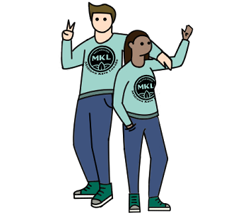 Graphic of two people waving and having a good time